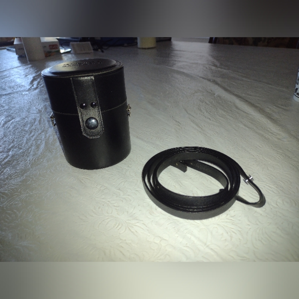 Fujica black leather lens case with strap